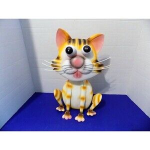 New Metal Tiger Cat Bobble Head Wobble Statue Sculpture Kitty